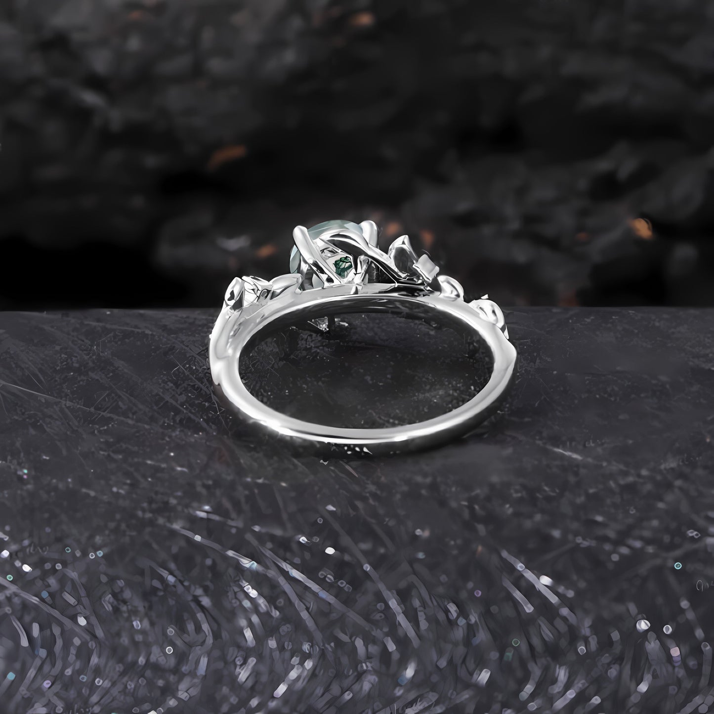 Vintage Moos Achat Verlobungsring Art Deco Blatt Versprechensring