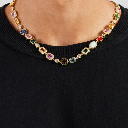 Halskette mit mehreren Edelsteinmotiven
