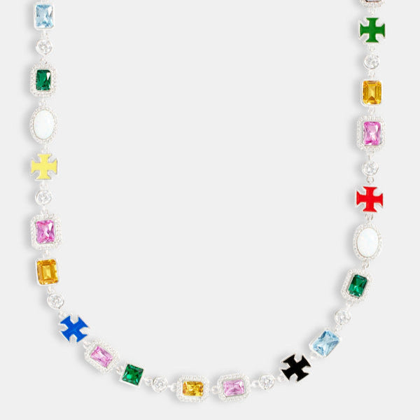 Halskette und Armband mit mehreren Edelsteinmotiven