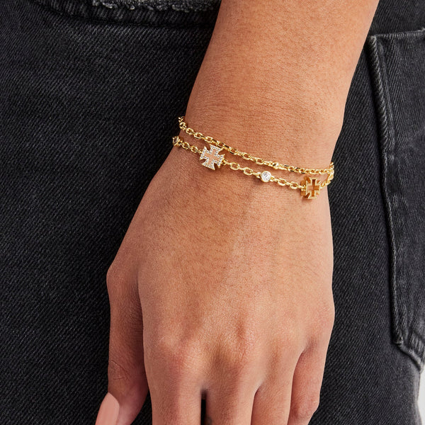 Doppellagiges Rolo-Edelsteinarmband mit rosa Achatmotiv