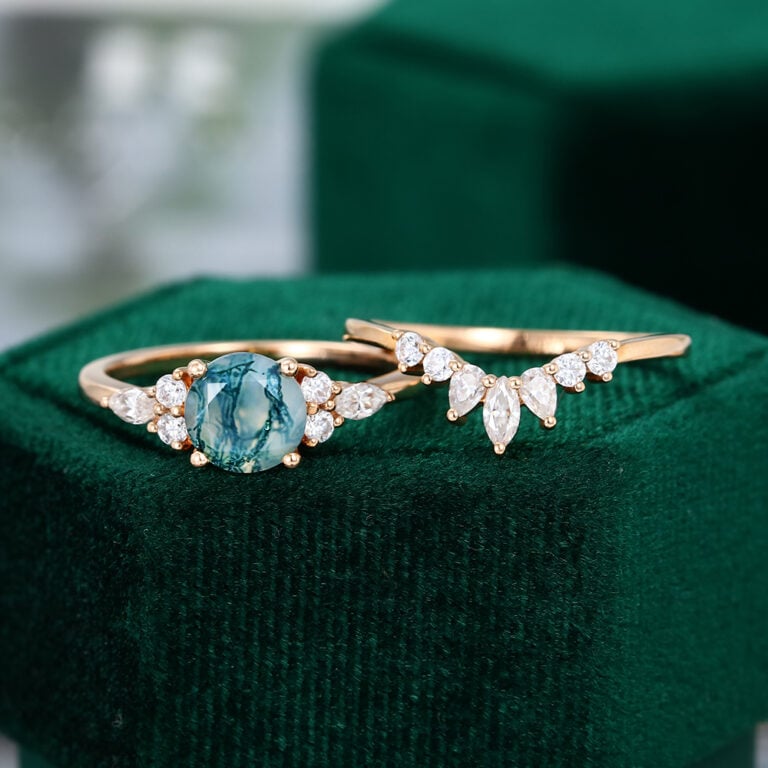 Moosachat-Verlobungsring-Set