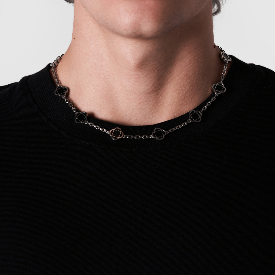 Onyx Kleeblatt Edelstein Halskette