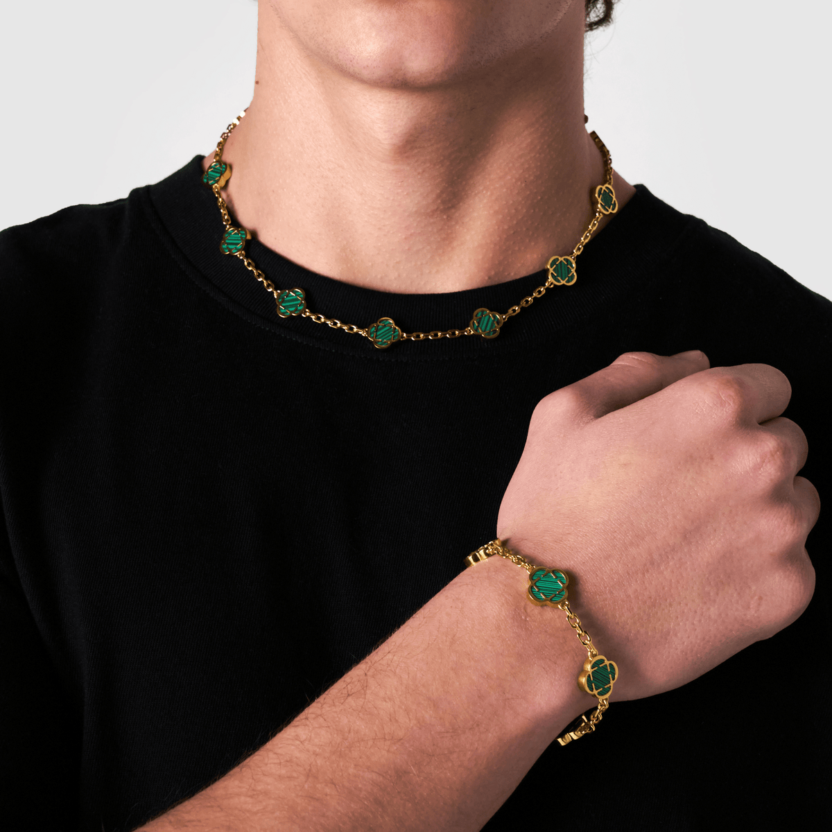 Malachit Klee Edelstein Halskette