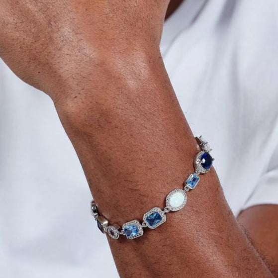 Sonnenwende-Paket mit blauem Stein (Unisex-Halskette und Armband)