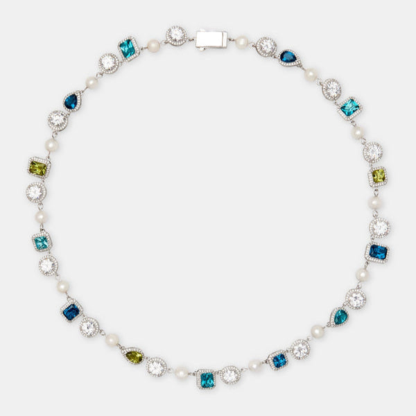 Halskette mit gemischten Edelsteinen in Blau und Grün