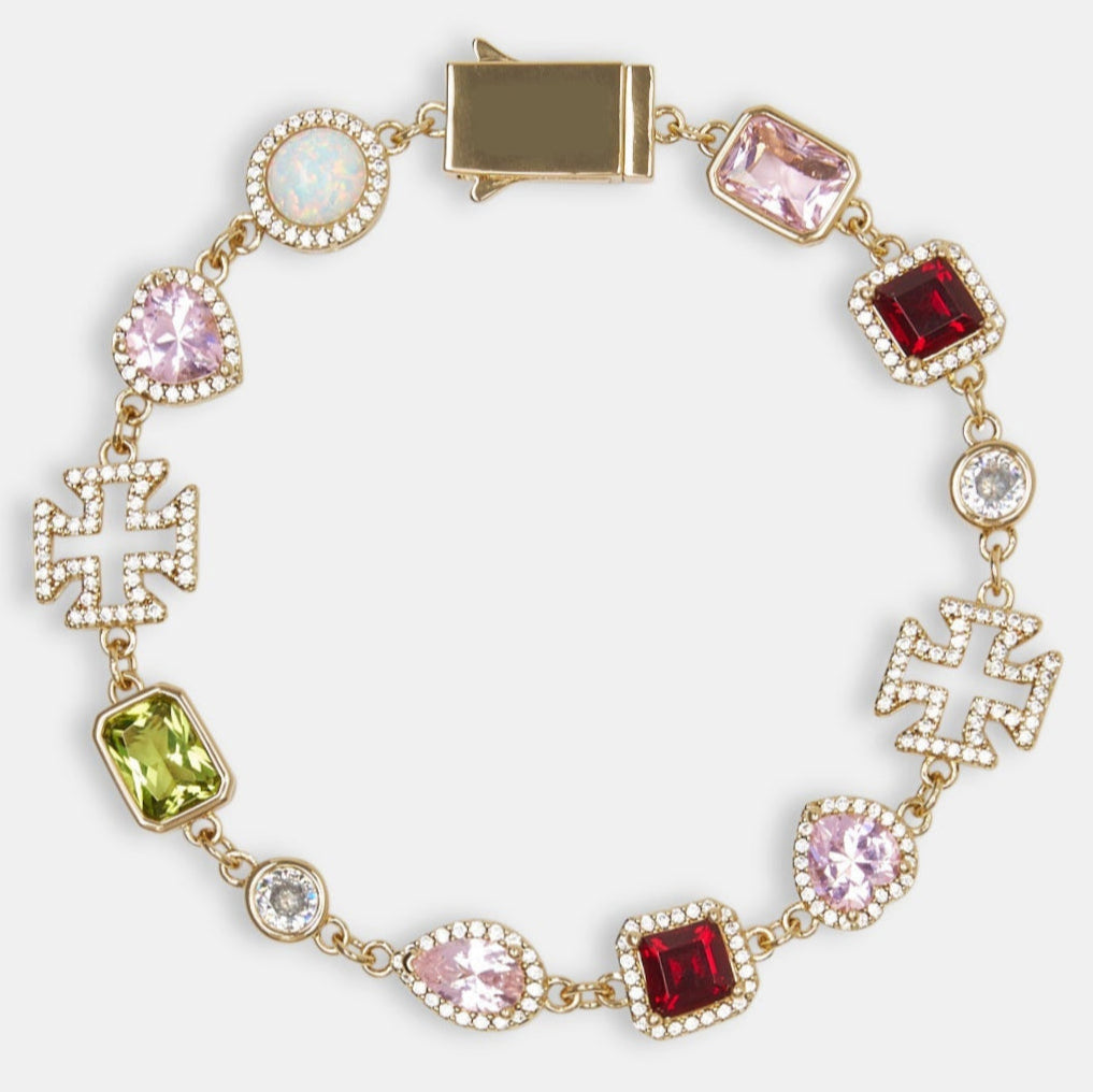 Halskette mit mehreren Edelsteinen und Herz in Rosa