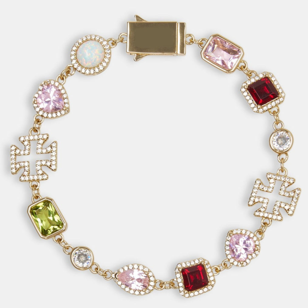 Rosa Armband mit mehreren Edelsteinen und Herz