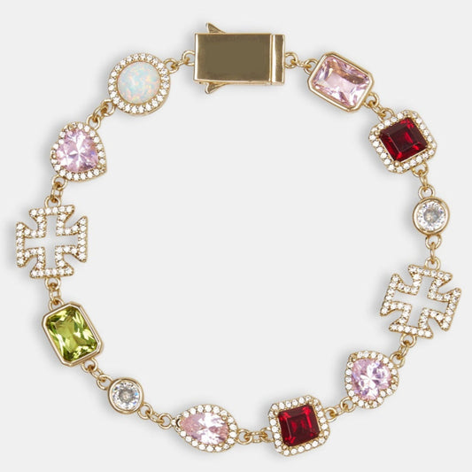 Rosa Armband mit mehreren Edelsteinen und Herz