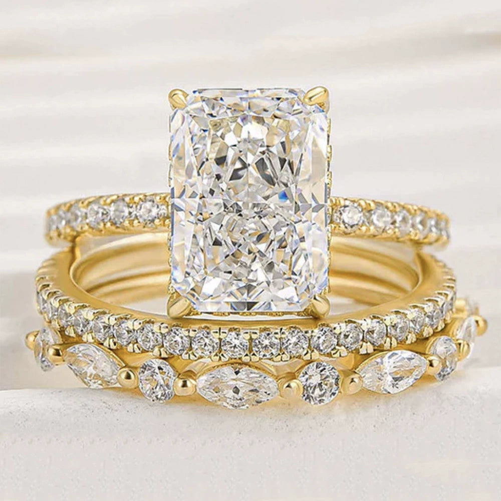 S925 Sterling Silber super funkelndes Eisblumen-Ringset