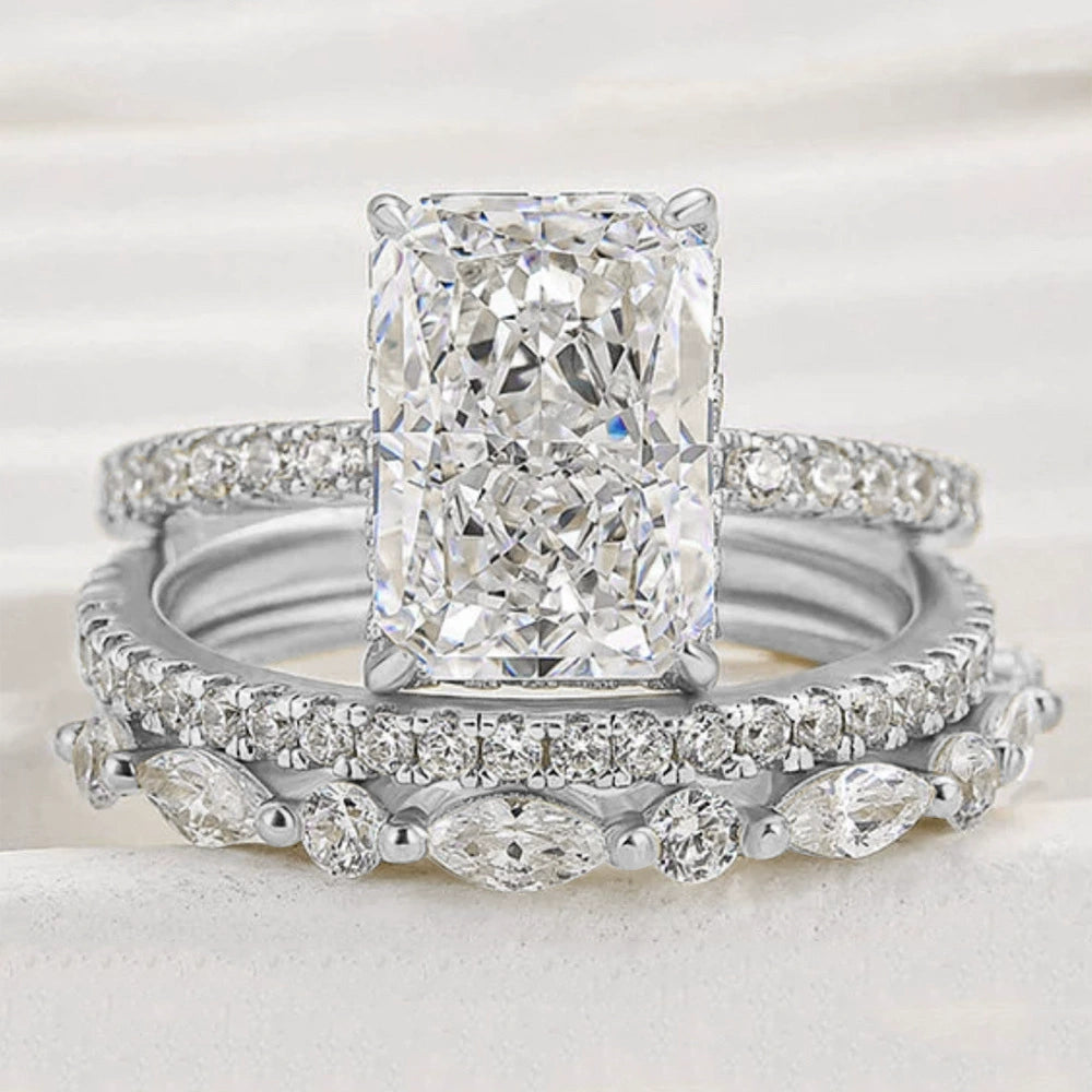 S925 Sterling Silber super funkelndes Eisblumen-Ringset