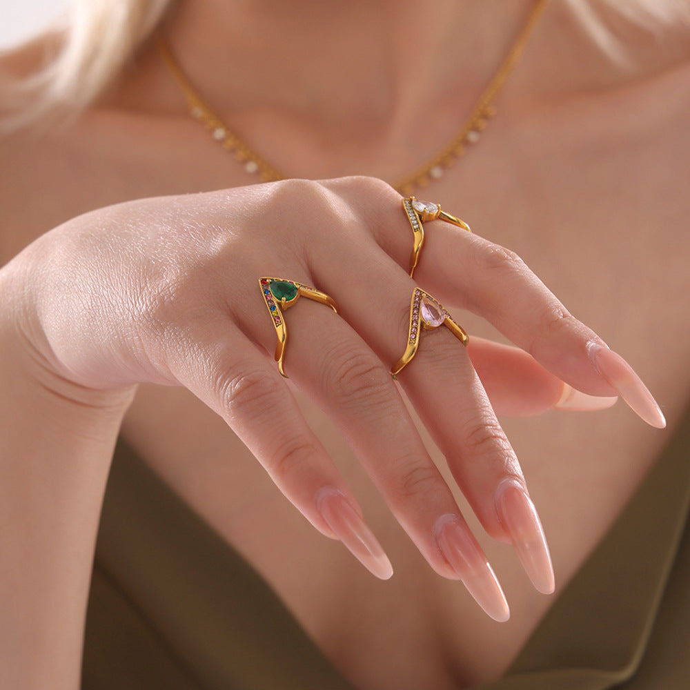 V-förmiger, diamantbesetzter, verstellbarer Ring mit seitlicher Öffnung
