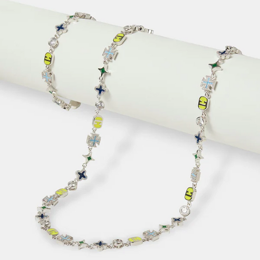 Halskette und Armband aus polierten Edelsteinen mit gemischten Motiven in Blau