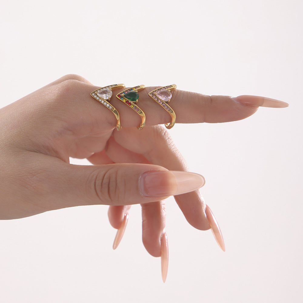 V-förmiger, diamantbesetzter, verstellbarer Ring mit seitlicher Öffnung