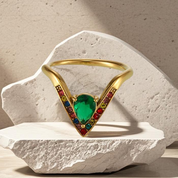 V-förmiger, diamantbesetzter, verstellbarer Ring mit seitlicher Öffnung