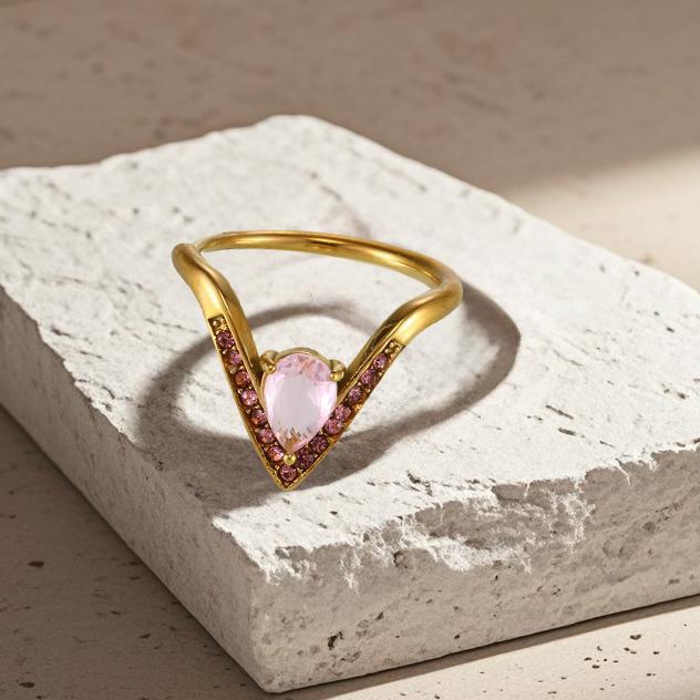 V-förmiger, diamantbesetzter, verstellbarer Ring mit seitlicher Öffnung