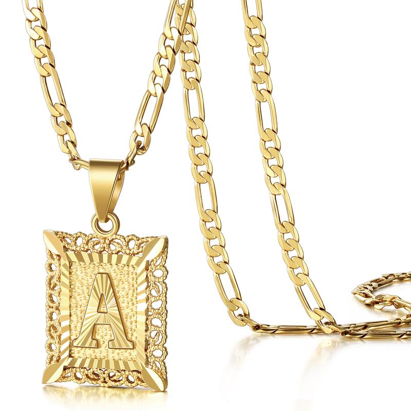 14 Karat vergoldete quadratische Halskette mit Großbuchstaben-Monogramm-Anfangsbuchstaben-Anhänger für Männer und Frauen
