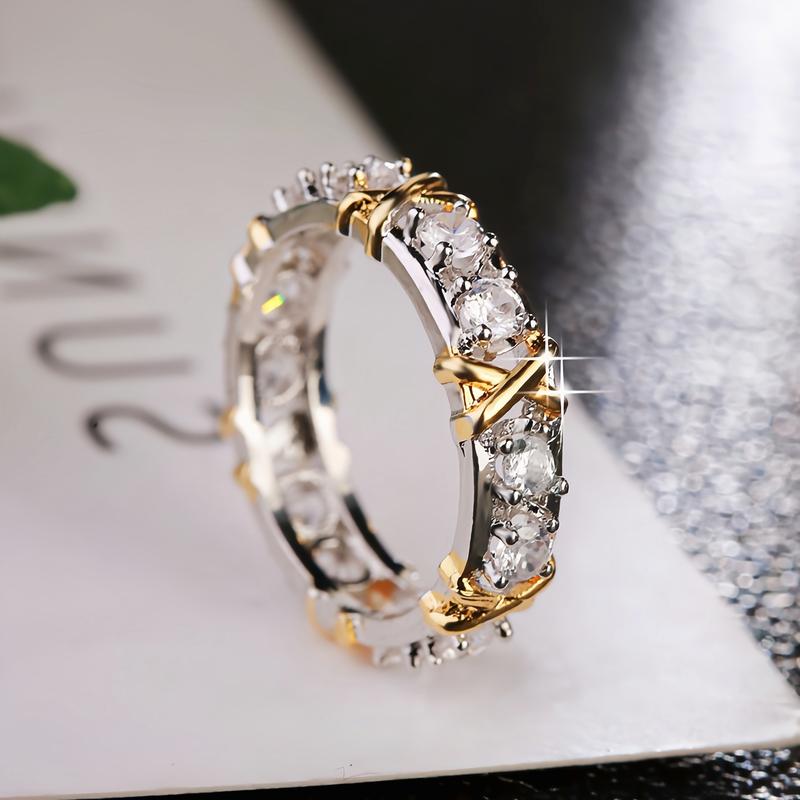 🔥Zweifarbiger Ring mit eingelegtem Goldzirkon, modischer Temperamentring