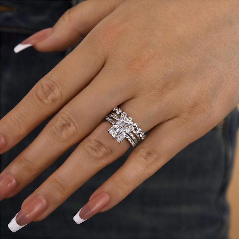 S925 Sterling Silber super funkelndes Eisblumen-Ringset