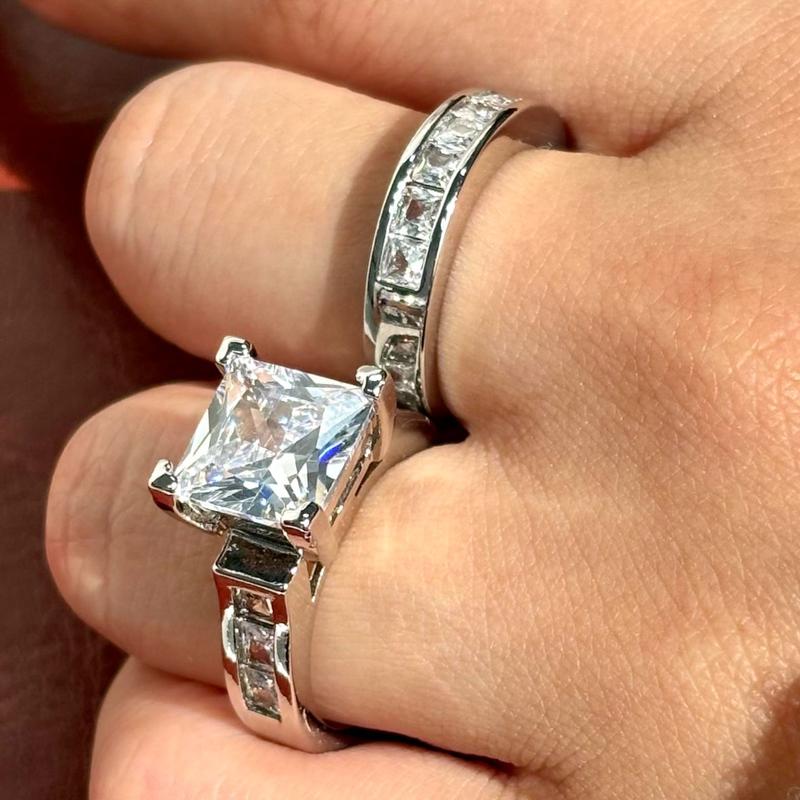 925er Silber zweiteiliges quadratisches Ring-Set