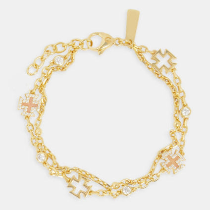 Doppellagiges Rolo-Edelsteinarmband mit rosa Achatmotiv