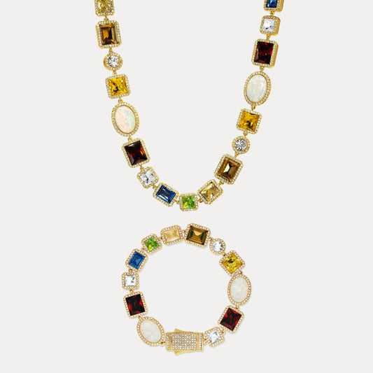 Buntes Edelsteinset (Unisex-Edelsteinkette und -Armband)