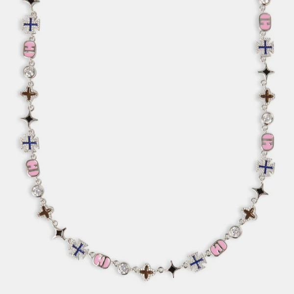 Halskette mit polierten Edelsteinen und gemischten Motiven in Rosa
