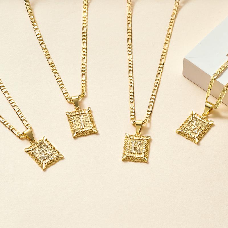 14 Karat vergoldete quadratische Halskette mit Großbuchstaben-Monogramm-Anfangsbuchstaben-Anhänger für Männer und Frauen