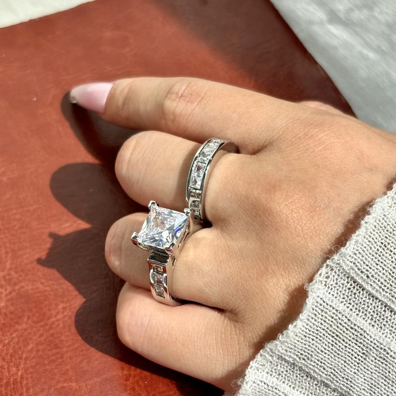 925er Silber zweiteiliges quadratisches Ring-Set