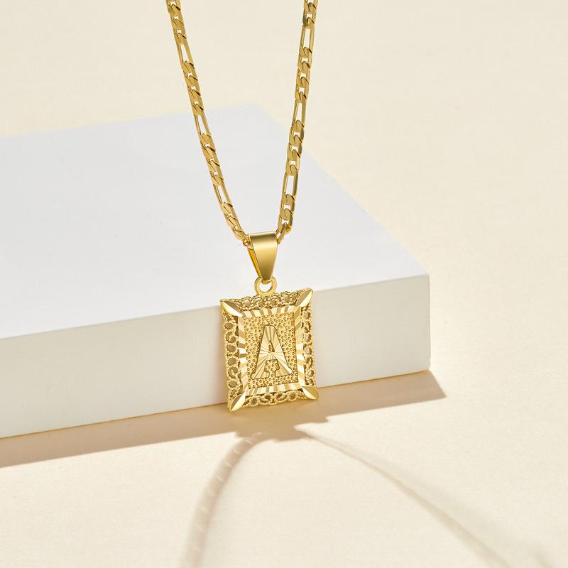 14 Karat vergoldete quadratische Halskette mit Großbuchstaben-Monogramm-Anfangsbuchstaben-Anhänger für Männer und Frauen