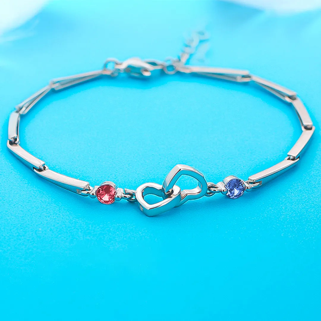 S925 Mutter & Tochter Geburtssteine benutzerdefinierte Doppel Diamant Doppel Herz Armband