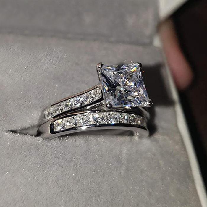 925er Silber zweiteiliges quadratisches Ring-Set