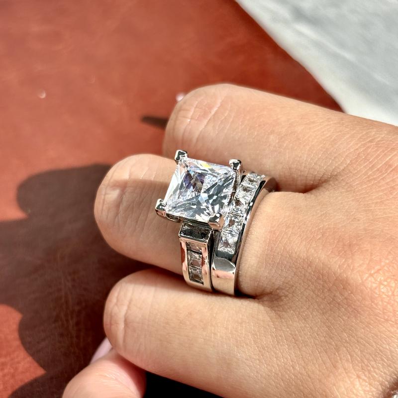 925er Silber zweiteiliges quadratisches Ring-Set