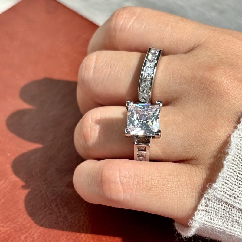 925er Silber zweiteiliges quadratisches Ring-Set
