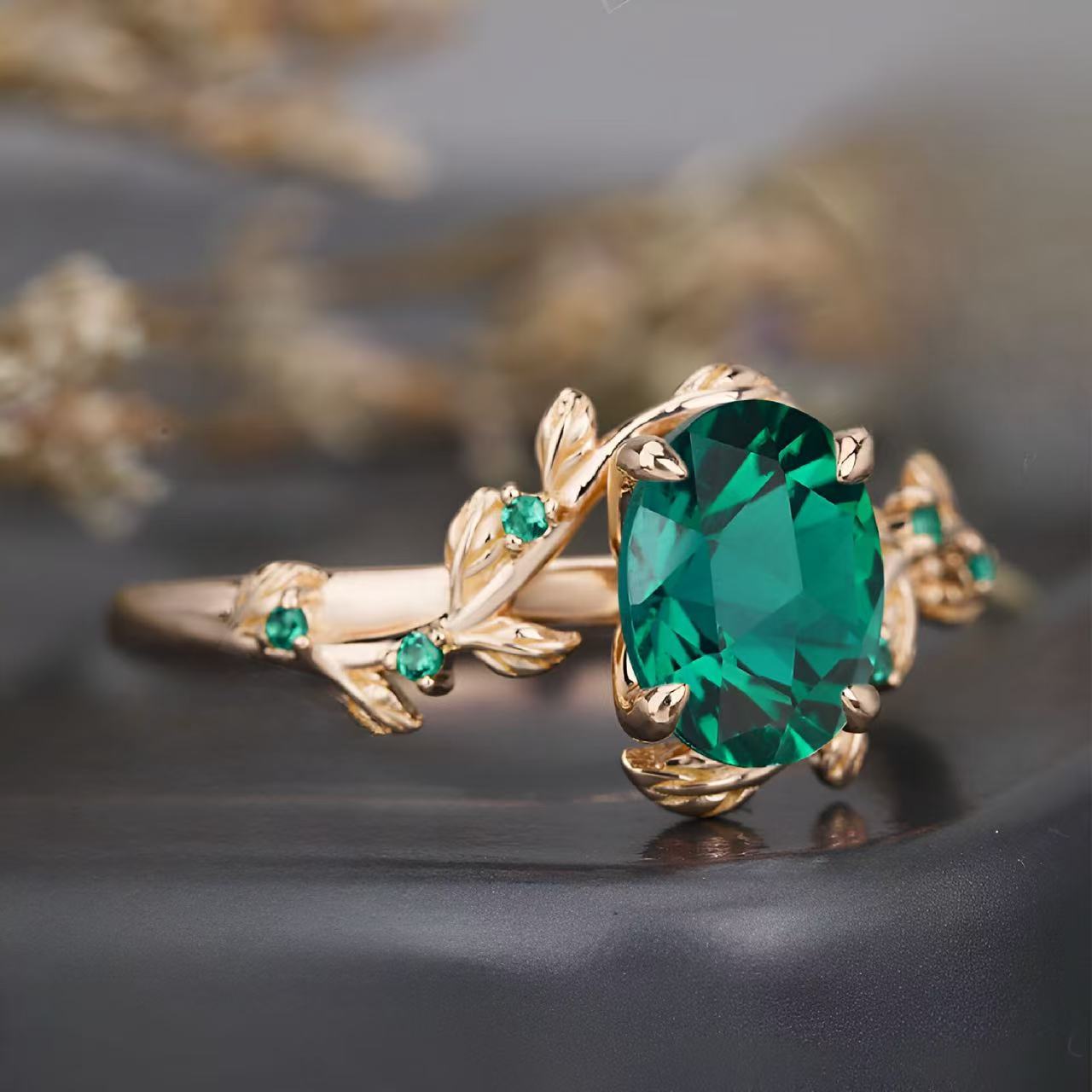Art Deco Natur inspirierter Blatt Ehering
