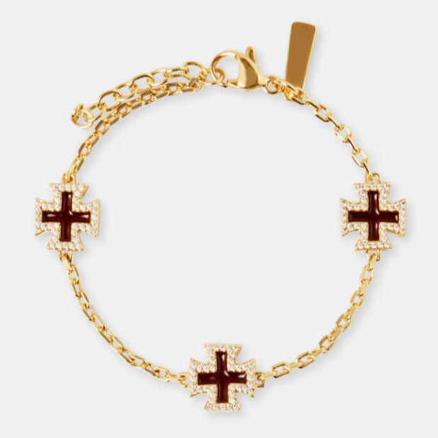 Schokoladenbraunes Edelsteinarmband mit Kreuzmotiv