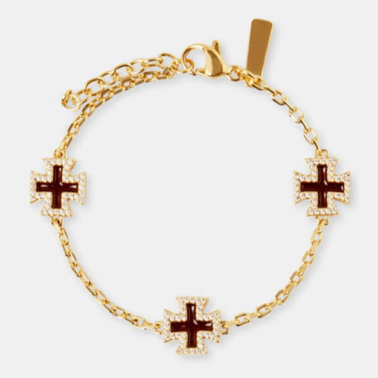 Schokoladenbraunes Edelsteinarmband mit Kreuzmotiv