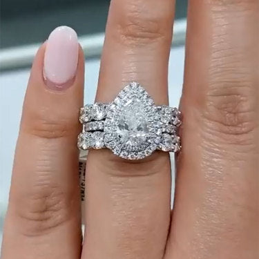 Eternity Double Halo Birnenschliff 3-teiliges Ringset