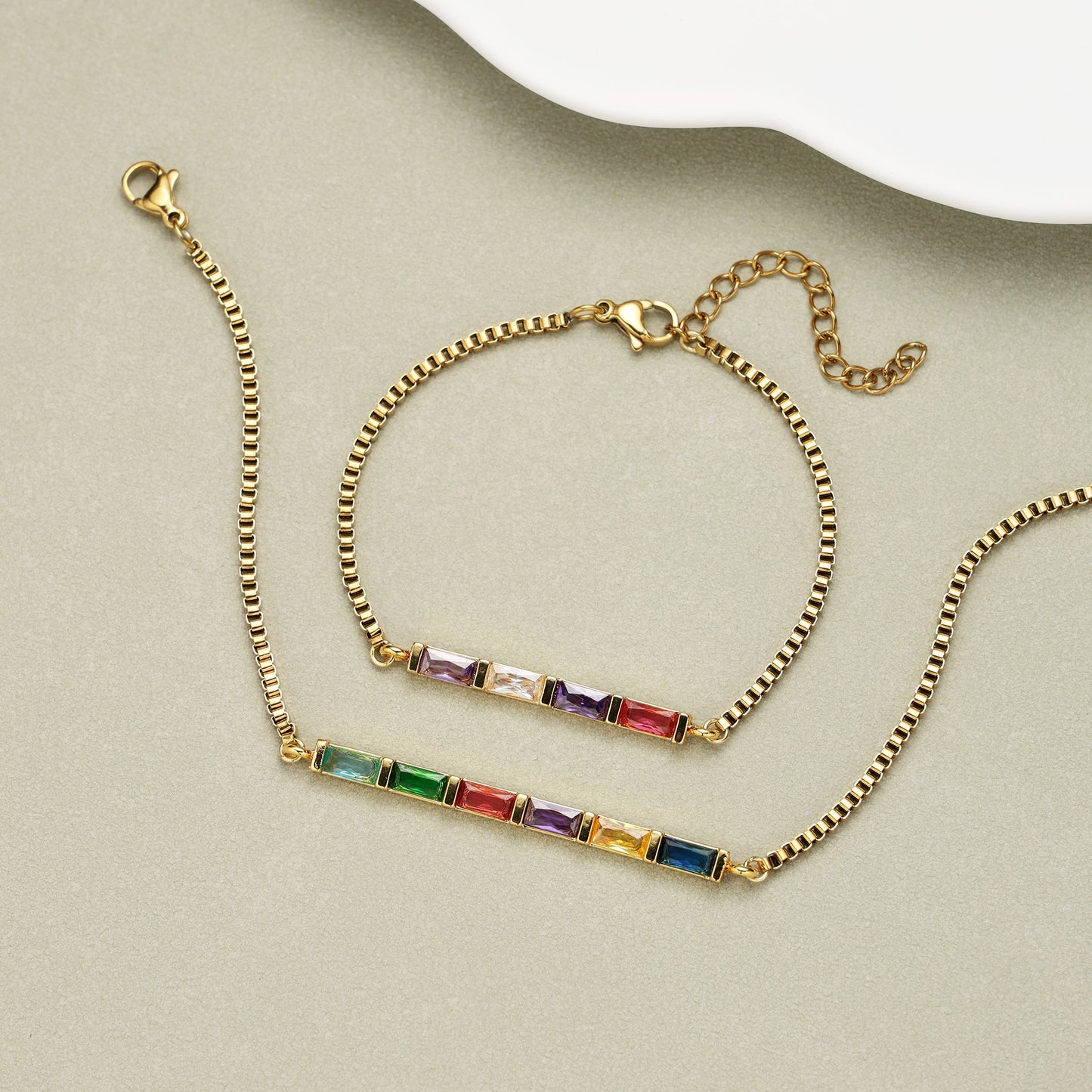 14 Karat Gold-Baguette-Armband mit Geburtssteinen