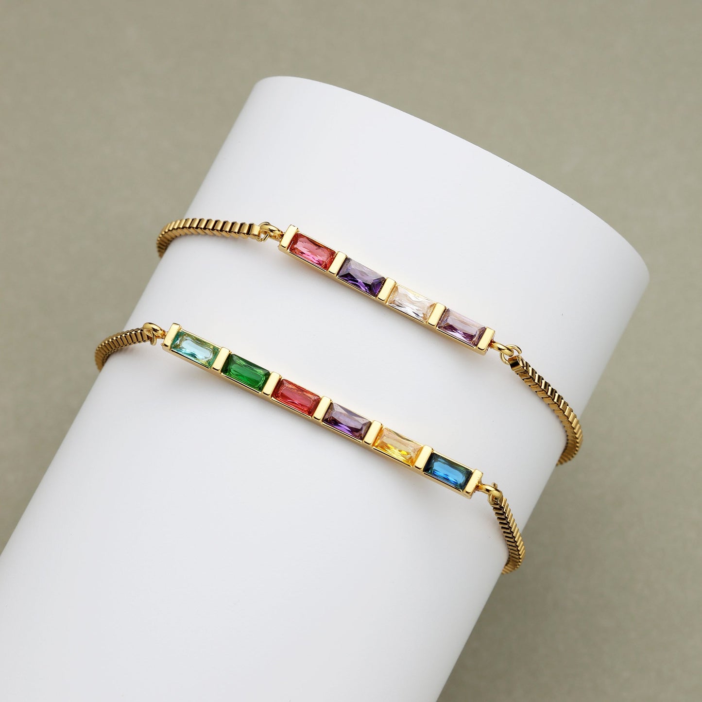 14 Karat Gold-Baguette-Armband mit Geburtssteinen