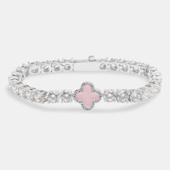 Tennisarmband mit Edelsteinanhänger und Motiv in Eisrosa