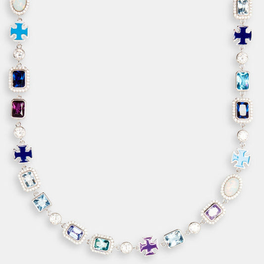 Blaue Halskette mit mehreren Edelsteinmotiven