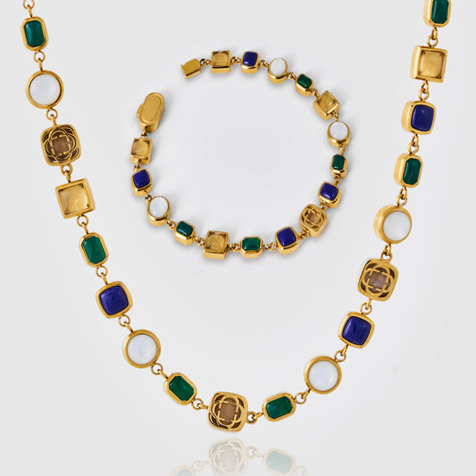 Blaues Kristall-Edelstein-Set (Edelstein-Halskette und Armband)
