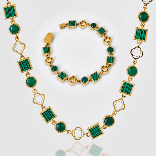 Grünes Quarz-Edelstein-Set (Edelstein-Halskette und Armband)
