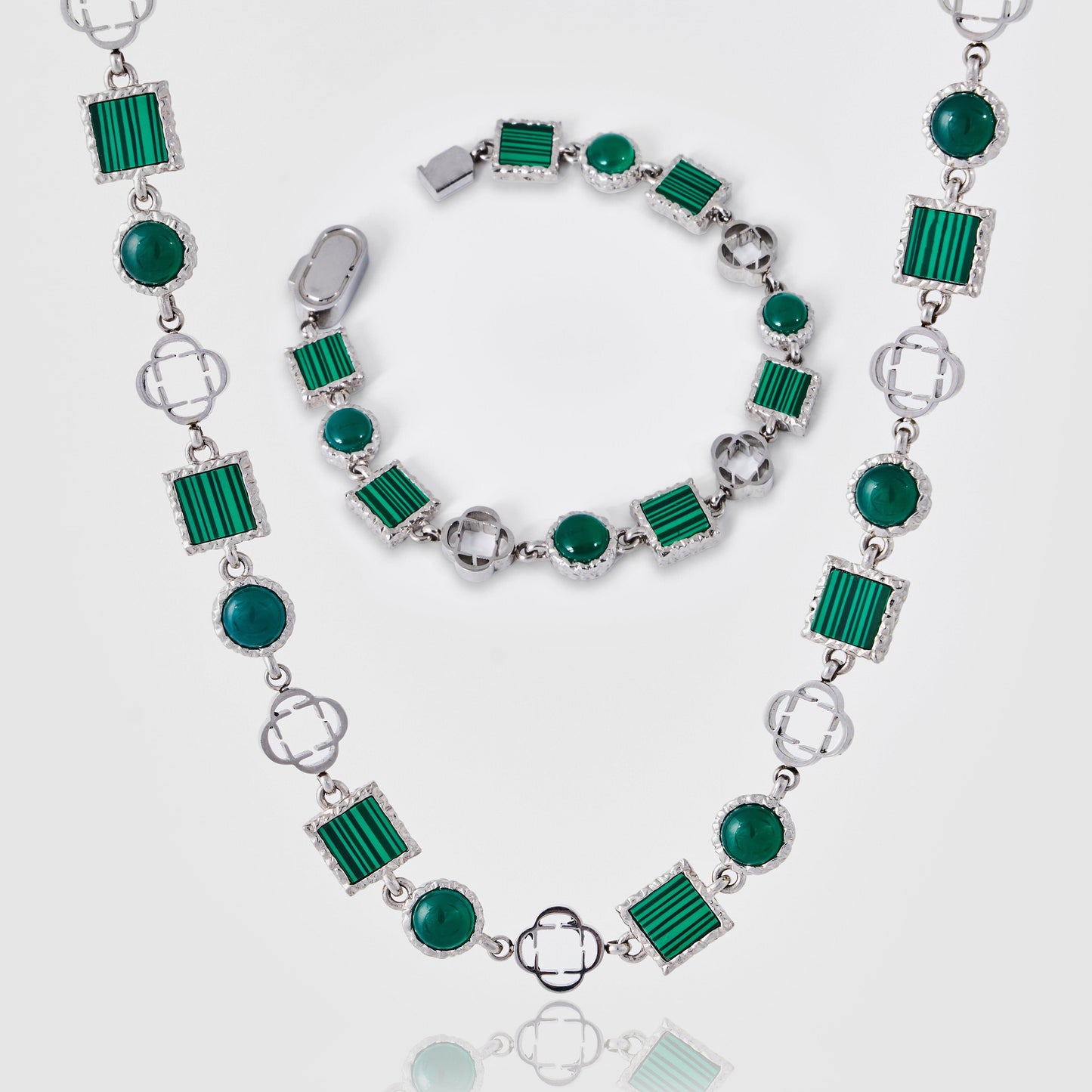 Grünes Quarz-Edelstein-Set (Edelstein-Halskette und Armband)