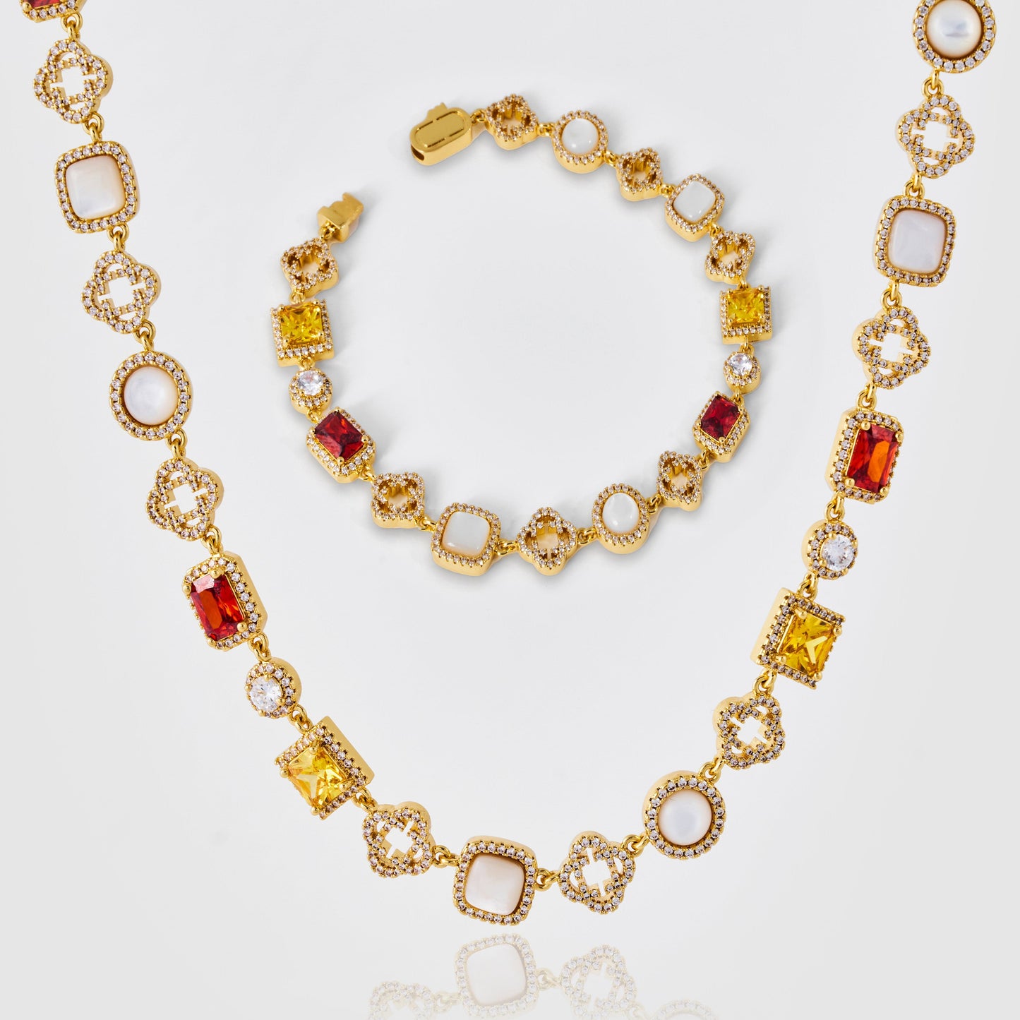 Eisedelstein-Set (Edelsteinkette und Armband)