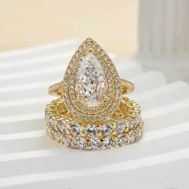 Eternity Double Halo Birnenschliff 3-teiliges Ringset