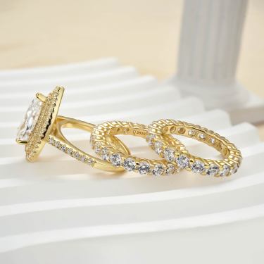 Eternity Double Halo Birnenschliff 3-teiliges Ringset
