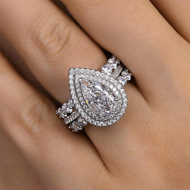 Eternity Double Halo Birnenschliff 3-teiliges Ringset