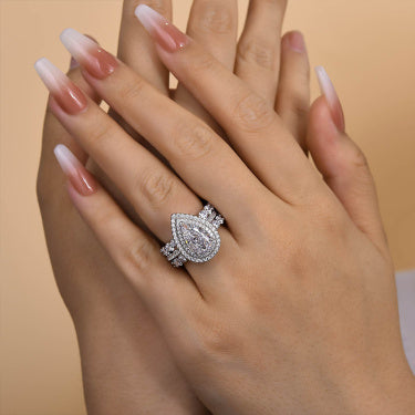 Eternity Double Halo Birnenschliff 3-teiliges Ringset