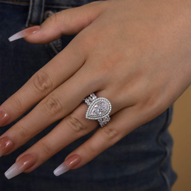Eternity Double Halo Birnenschliff 3-teiliges Ringset